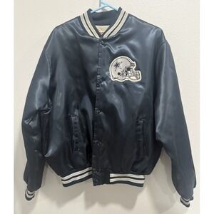 Vintage Dallas Cowboys Locker Line Jacket XL Blue NFL Football Satin Bomber USA